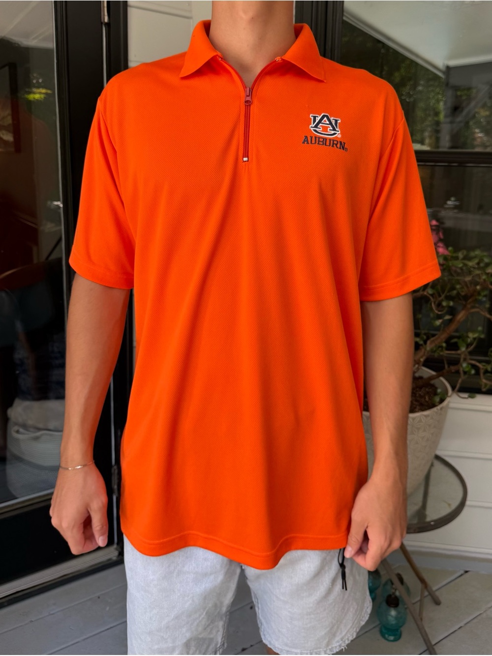 Brand New Varsity Auburn Orange Short-Sleeve Zip Polo